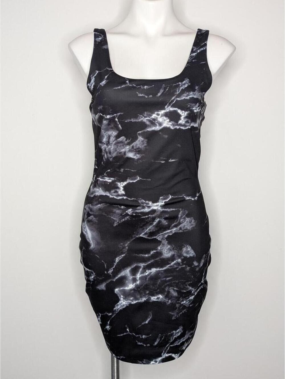 Express Body Contour Black White Marbled Bodycon Sleeveless Mini Dress M